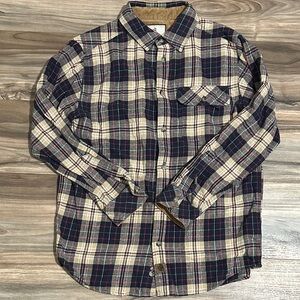 Legendary Whitetails Button Tan/Navy/Red Flannel Shirt Men’s M Long Sleeve